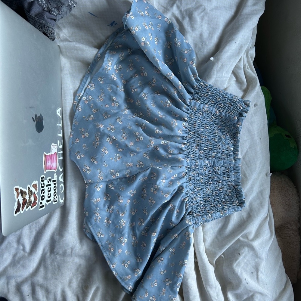 Blue Floral Smocked Top
